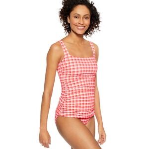 Miraclesuit x Talbots Cabana Tankini Picnic Plaid Gingham Swimsuit Red White 10